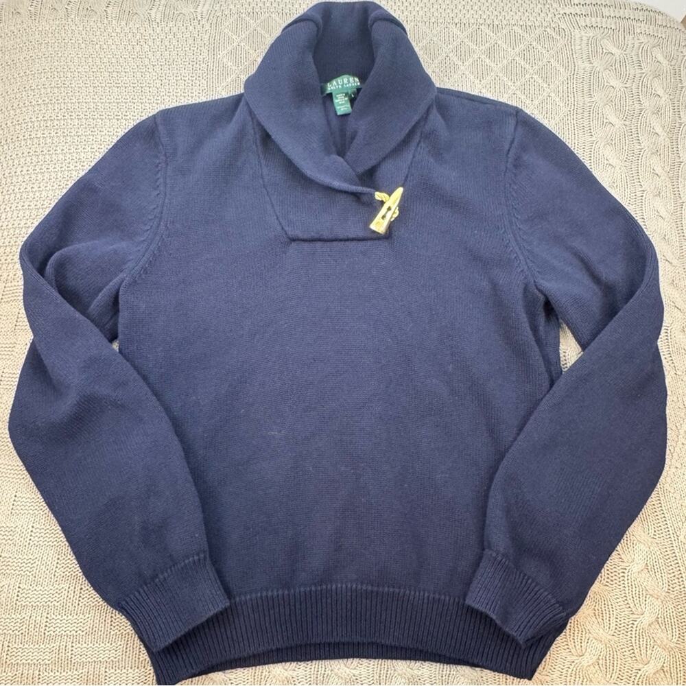 Ralph Lauren Women’s Navy Blue Turtleneck Toggle Sweater Large